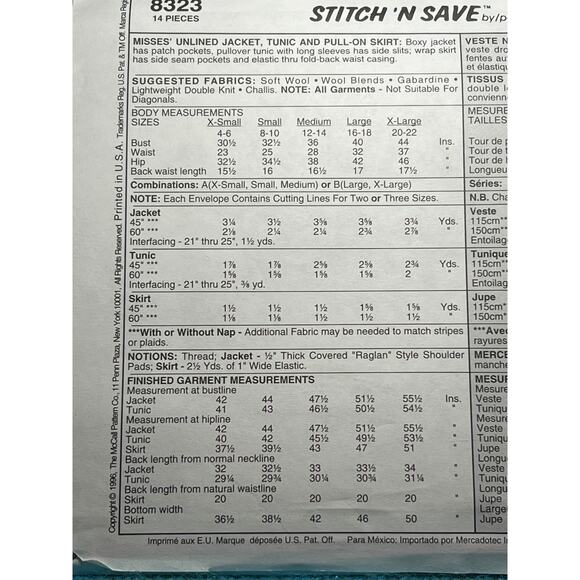 McCalls 8323 pattern suit pattern jacket tunic pencil skirt size 4 6 8 10 12 14 - Picture 4 of 5